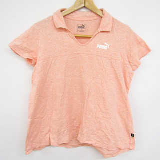 プーマ(PUMA)のプーマ 半袖Tシャツ スキッパーカラー 胸ロゴ トップス 大きいサイズ コットン100% レディース XLサイズ オレンジ PUMA(Tシャツ(半袖/袖なし))