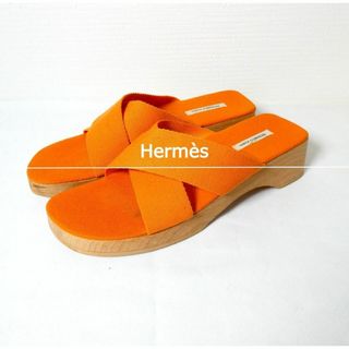 エルメス(Hermes)の美品 HERMES ウッドソール フールトゥ サンダル オレンジ サイズ38(サンダル)