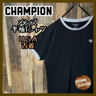 チャンピオン(Champion)のワンポイント 無地 チャンピオン L メンズ ブラック 古着 半袖 Tシャツ(Tシャツ/カットソー(半袖/袖なし))