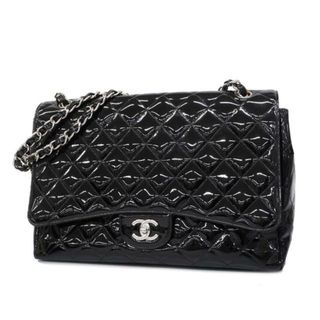 CHANEL - 【4ie5976】シャネル ショルダーバッグ/マトラッセ/Wチェーン/パテントレザー/ブラック/シルバー金具 【中古】 レディース