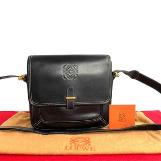 ロエベ(LOEWE)の極 美品 袋付き LOEWE ロエベ ヴィンテージ アナグラム ロゴ レザー 本革 ショルダーバッグ ポシェット サコッシュ ブラック 60791(ショルダーバッグ)