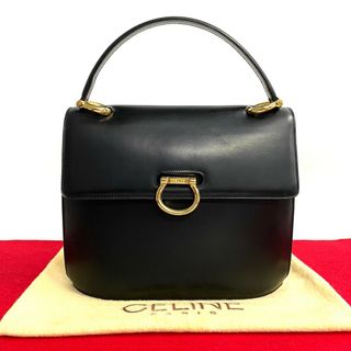 セリーヌ(celine)のほぼ未使用 保存袋付 CELINE セリーヌ ロゴ 金具 カーフレザー 本革 ハンドバッグ ミニ トートバッグ ブラック 赤張り 黒 25267(ハンドバッグ)