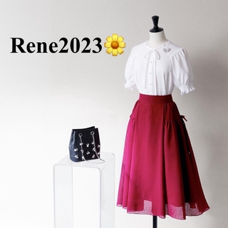 René - Rene 2023年製【新品同様】リボン取り外しOKパフスリーブブラウス34