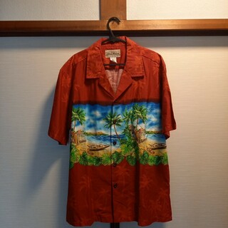 Blue Hawaii綿アロハシャツ赤海ヤシ風景M新品未使用