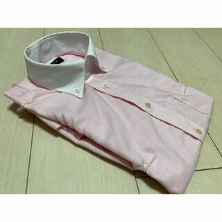 TAKA-Q　SLIMFIT　形態安定　白襟　長袖ワイシャツ　ピンク系