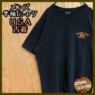 アメリカ オクラホマ 刺繍 カウボーイ Tシャツ USA古着 90s 半袖 黒(Tシャツ/カットソー(半袖/袖なし))