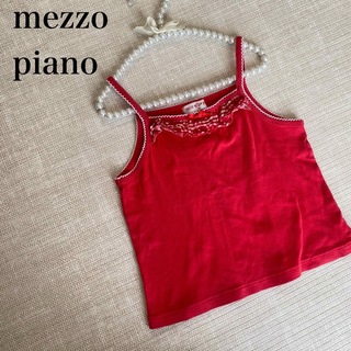 メゾピアノ(mezzo piano)の【SALE】メゾピアノ　キャミソール　赤　リボン　レース　ロゴ　平成レトロ(Tシャツ/カットソー)