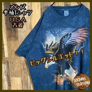 イーグル 鳥 アニマル Tシャツ ブルー 染め ビッグサイズ USA古着 90s(Tシャツ/カットソー(半袖/袖なし))
