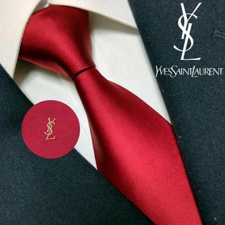 イヴサンローラン(Yves Saint Laurent)のイブサンローラン ネクタイ 無地 ワンポイント YSLロゴ 高級シルク 光沢感(ネクタイ)