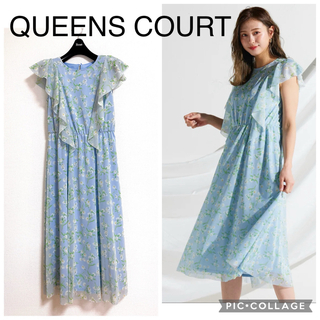 QUEENS COURT - 【新品】クイーンズコート マーガレットプリントワンピース ブルー 花柄 日本製