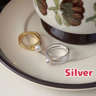 【売れてます】パール リング シルバー 指輪 シンプル 韓国 ファッション 上品(リング(指輪))
