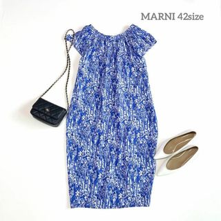 マルニ(Marni)の美品　MARNI　マルニ　 ブラウスワンピース　ブルー　ホワイト  マーブル(ひざ丈ワンピース)