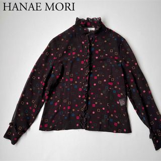 ハナエモリ(HANAE MORI)の美品　HANAE MORI ハナエモリ　シャツ　シフォンブラウス　モノグラム柄(シャツ/ブラウス(長袖/七分))