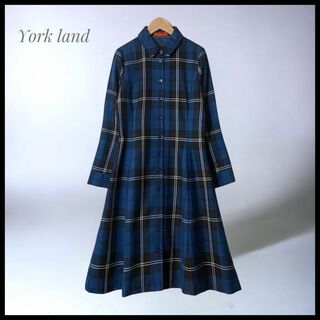 【York land】 美品 チェック柄  フレアワンピース  シャツワンピース