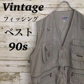 【k6039】USA古着ヴィンテージフィッシングベスト刺繍ロゴ90sジャケット(ベスト)