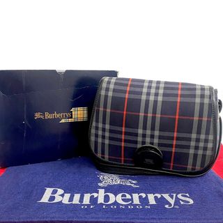 BURBERRY - ほぼ未使用 希少品 箱 袋付 Burberrys バーバリーズ ノバチェック ロゴレザー 本革 キャンバス ミニ ショルダーバッグ ネイビー 85953