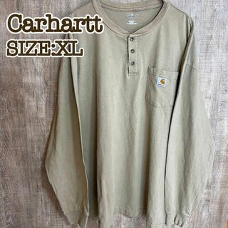 カーハート(carhartt)のcarhartt カーハート　ヘンリーネックロンT　ライトブラウン　XL(Tシャツ/カットソー(七分/長袖))