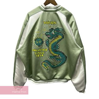 LOUIS VUITTON - LOUIS VUITTON 2023SS Embroidered Souvenir Jacket 1AFHY3 ルイヴィトン エンブロイダード スーヴェニアジャケット ジップ モノグラム フラワーモチーフ ドラゴン ジャガード織り スパンコール グリーン×ホワイト サイズ58【240530】【中古-B】【me04】