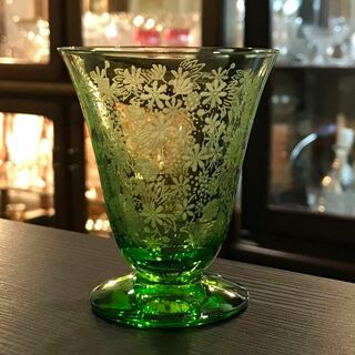 バカラ(Baccarat)の希少美オールドバカラBACCARATグリーンエリザベート♡ワイングラス7.2cm(グラス/カップ)