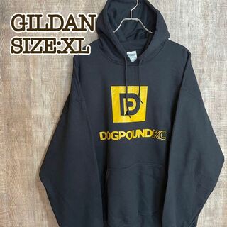 GILDAN ギルダン　パーカー　フーディ　黒　ショップロゴ　ビッグサイズ　XL(パーカー)