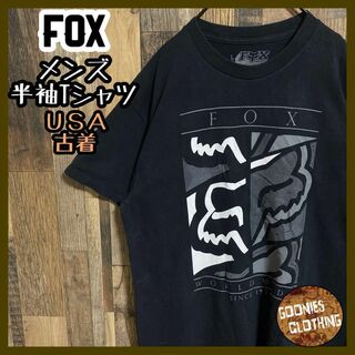 フォックス Fox レーシング キツネ Tシャツ ロゴ USA古着 半袖 黒(Tシャツ/カットソー(半袖/袖なし))