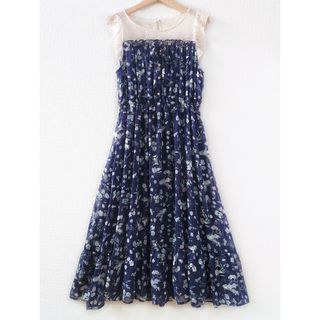 axes femme - アクシーズファム 花柄 ビスチェ風ワンピース ネイビー シフォン レース ロング