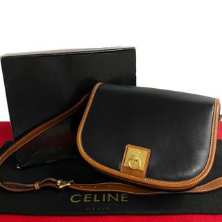 セリーヌ(celine)のほぼ未使用 箱 袋付 CELINE セリーヌ ヴィンテージ リング 金具 レザー 本革 ミニ ショルダーバッグ ポシェット ブラック ブラウン 22063(ショルダーバッグ)