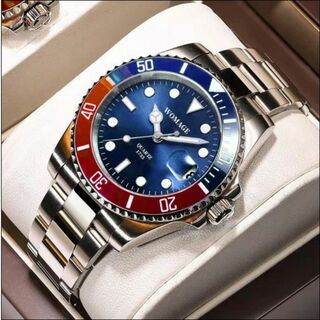 新品 WOMAGE ミリタリー ビジネス 腕時計 ブルー レッド(腕時計(アナログ))