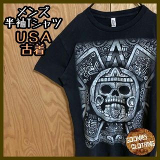 スカル ガイコツ ブラック 黒 メンズ Tシャツ USA古着 90s 半袖 S(Tシャツ/カットソー(半袖/袖なし))