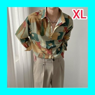 レトロ シャツ XL 長袖 ゆったり メンズ ヴィンテージ 柄シャツ(シャツ)