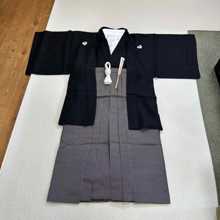 紋付（上り藤 ）⭐︎羽織・袴 6点セット⭐︎正絹　博多織　男性　黒●身長165