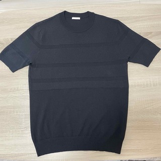 ジーユー(GU)のシャドーボーダークルーネックセーター　半袖　Tシャツ GU(Tシャツ/カットソー(半袖/袖なし))