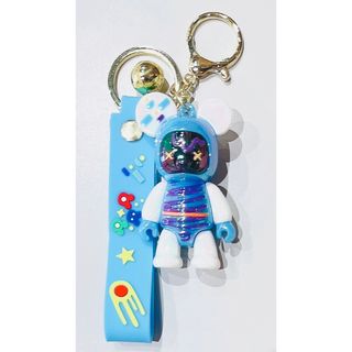 宇宙熊 バッグチャーム キーホルダー 可愛い キーリング アクセ 水色 青