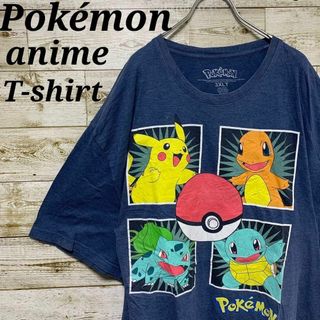 【w422】USA古着ポケモン半袖Tシャツアニメキャラクタートップスカットソー紺(Tシャツ/カットソー(半袖/袖なし))