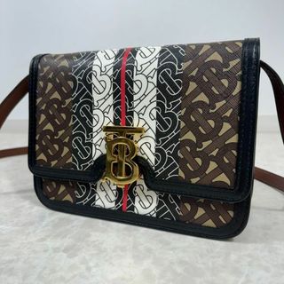 BURBERRY - BURBERRY モノグラム柄 TBロゴ ゴールド金具 ショルダーバッグ レザー