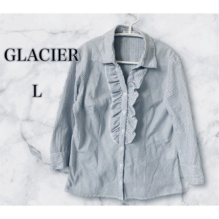 GLACIER - 【GLACIER 】ブルーxホワイト　ピンストライフ ビジネス　七分袖ブラウス