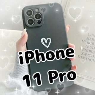 【iPhone11pro】iPhoneケース ブラック ハート 手書き 黒(iPhoneケース)