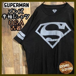 スーパーマン デカロゴ Tシャツ ブラック アニメ キャラクター USA古着 黒(Tシャツ/カットソー(半袖/袖なし))