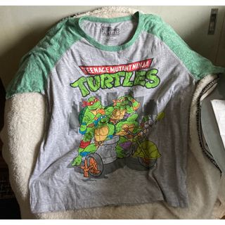 洗濯済 古着ラグランTシャツXL　TEENAGE TURTLES タートルズ(Tシャツ/カットソー(半袖/袖なし))