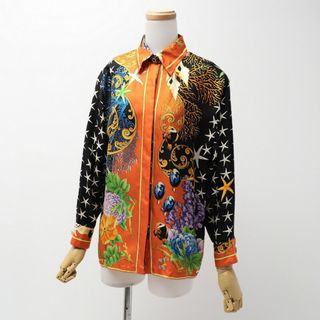 ヴェルサーチ(VERSACE)の■ヴィンテージ■GIANNI VERSACE COUTURE ヴェルサーチ 長袖 シルク シャツ ブラウス サイズ40 フラワー 魚 ヒトデ グリークキー×メデューサボタン メドゥーサ イタリア製 ブランド古着【中古】20230516/TF9010(シャツ/ブラウス(長袖/七分))