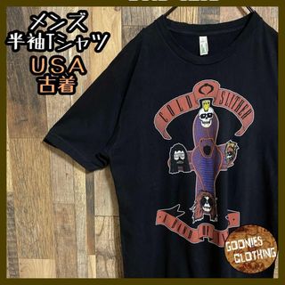 バンT バンド プリント メイドインUSA Tシャツ メンズ 古着 ブラック(Tシャツ/カットソー(半袖/袖なし))