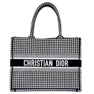 クリスチャンディオール(Christian Dior)の　クリスチャン・ディオール Christian Dior ブックトート ミディアム 千鳥格子 M1296ZTQT ブラック ホワイト  ハウンドトゥースエンブロイダリー レディース トートバッグ(トートバッグ)