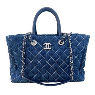 シャネル(CHANEL)の　シャネル CHANEL デニム2wayチェーントート ネイビー シルバー金具  デニム レディース トートバッグ(トートバッグ)