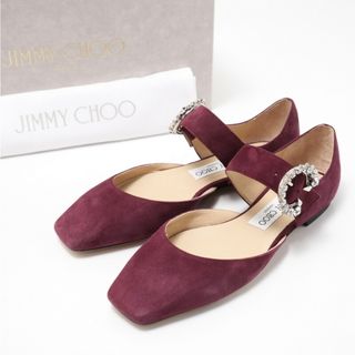 ジミーチュウ(JIMMY CHOO)の■美品■JIMMY CHOO ジミーチュウ GIN FLAT SUE スエードレザー パンプス サイズ36 (23.5cm相当) PLUM ストラップ ビジュー イタリア製 ブランド古着【中古】20240514/GP8891(ハイヒール/パンプス)