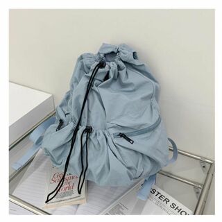 【韓国 人気 ブルー リュック】撥水加工 軽い ナップサック 巾着(リュック/バックパック)