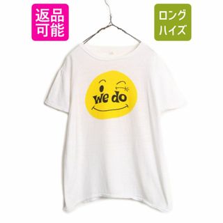 70s USA製 ★ スマイル イラスト 染込み プリント Tシャツ メンズ XL 小さめ L 程 ヴィンテージ キャラクター ニコちゃん シングルステッチ(Tシャツ/カットソー(半袖/袖なし))