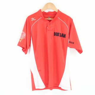 ミズノ(MIZUNO)の美品 MIZUNO ミズノ 京都 龍谷大学付属平安高校 ベースボールTシャツ M ポリエステル100% 半袖 赤 白 練習着 センバツ 選抜 甲子園 メンズ HU1064A67 (ウェア)