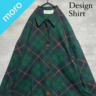 ヴィンテージ(VINTAGE)のNo.949 VINTAGE 古着 総柄シャツ チェック柄 犬 アニマル柄 緑(Tシャツ/カットソー(七分/長袖))