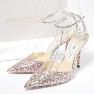 ジミーチュウ(JIMMY CHOO)の■未使用品■JIMMY CHOO ジミーチュウ《Saeda 100》 ミュール パンプス サイズ37 (23.5cm相当) クリスタルチェーン付 ポインテッドトゥ グリッターラメ イタリア製 20240423/GP7248(ハイヒール/パンプス)