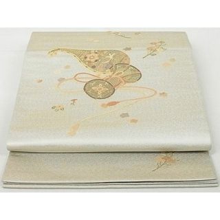 平和屋-こころ店◎太鼓柄袋帯　相良刺繍　楽器文　金糸　正絹　逸品　AAAE3544Ast(帯)